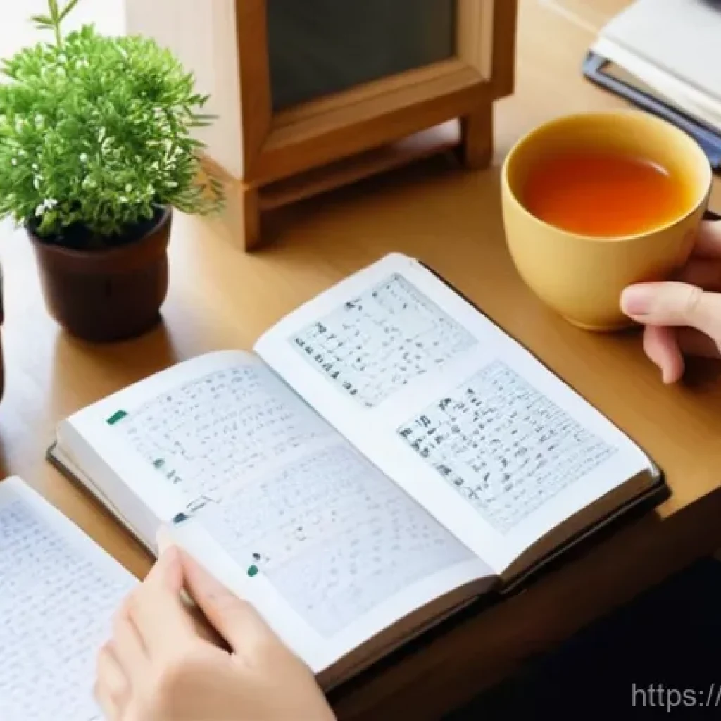 일본어 코칭 및 학습 팁 - **Prompt:** A bright and cozy study space, bathed in soft, natural light, where a young woman (early...