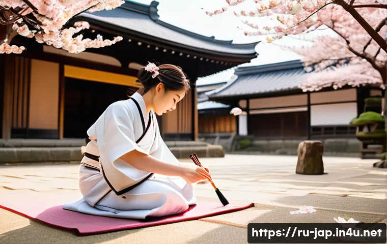 일본어를 배우는 이유 - A detailed and vibrant scene of a traditional Japanese temple courtyard in Kyoto during cherry bloss...