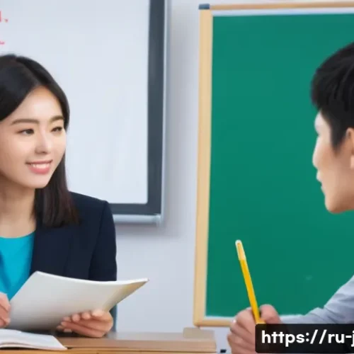일본어 발음 실수 - A detailed classroom scene showing a Russian language learner attentively practicing Japanese pronun...