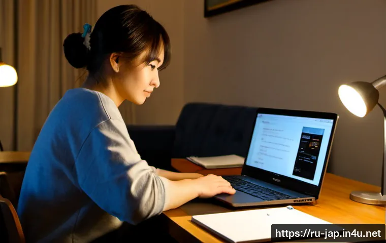 Home 17 인터넷 일본어 표현 - Photorealistic over-the-shoulder view of a Russian-speaking adult studying Japanese internet express...